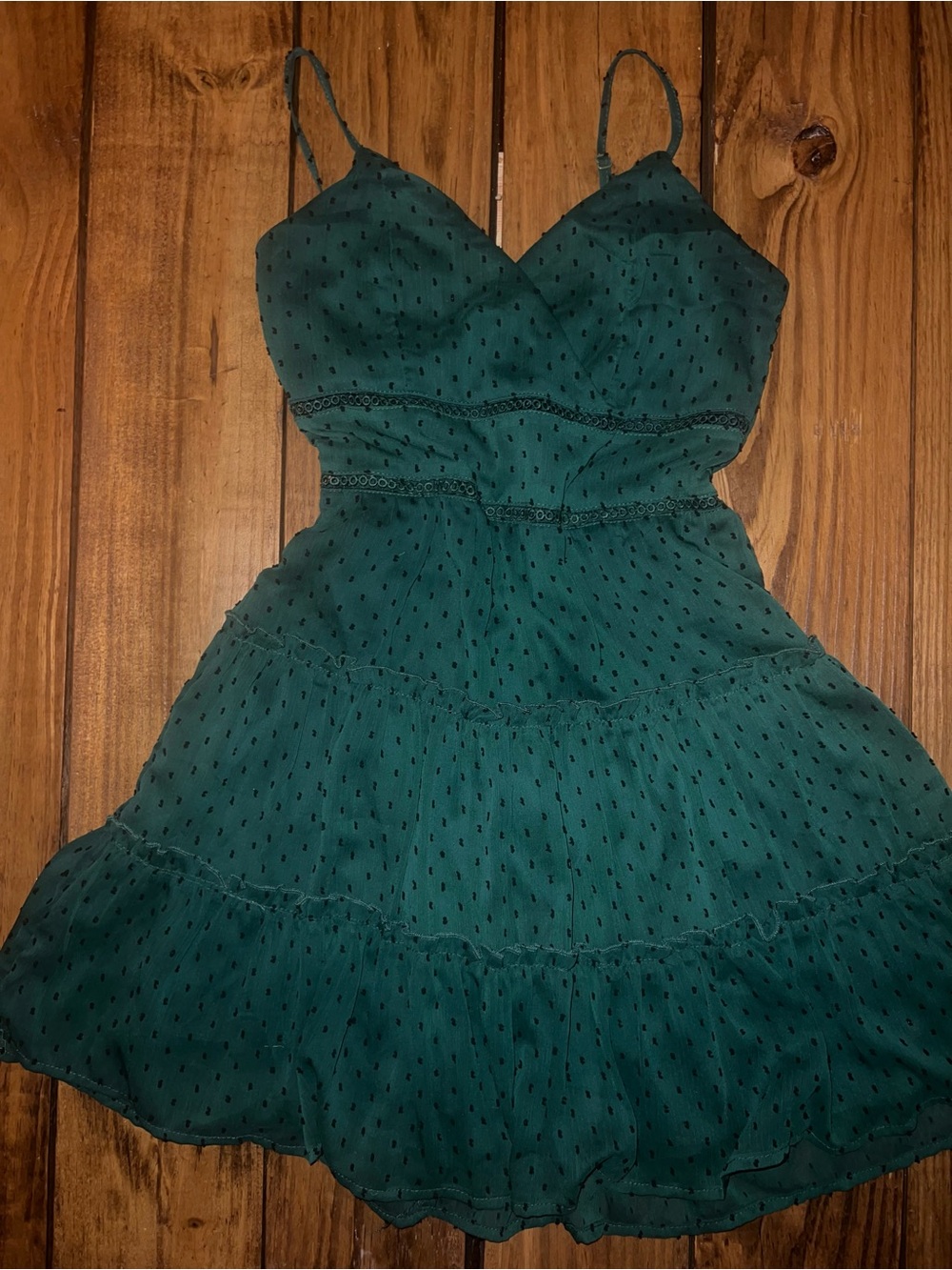 Trixxi Dark Green Spotted Tiered Cami Dress